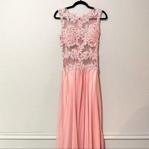 Pink Floral Illusion Bridesmaid Gown Maxi Dress S